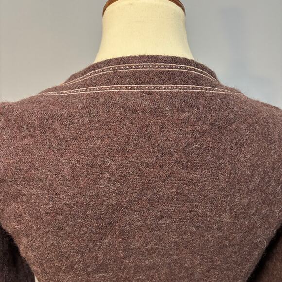 Vintage 90s Y2K Cynthia Rowley floral-trim brown wool tie sweater coat, Size M - Picture 9 of 9